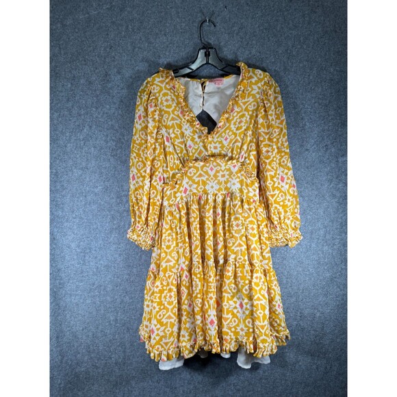 Anthropologie Not So Serious Dress Women Small Marigold Mini Balloon Sleeve Boho - Picture 2 of 9